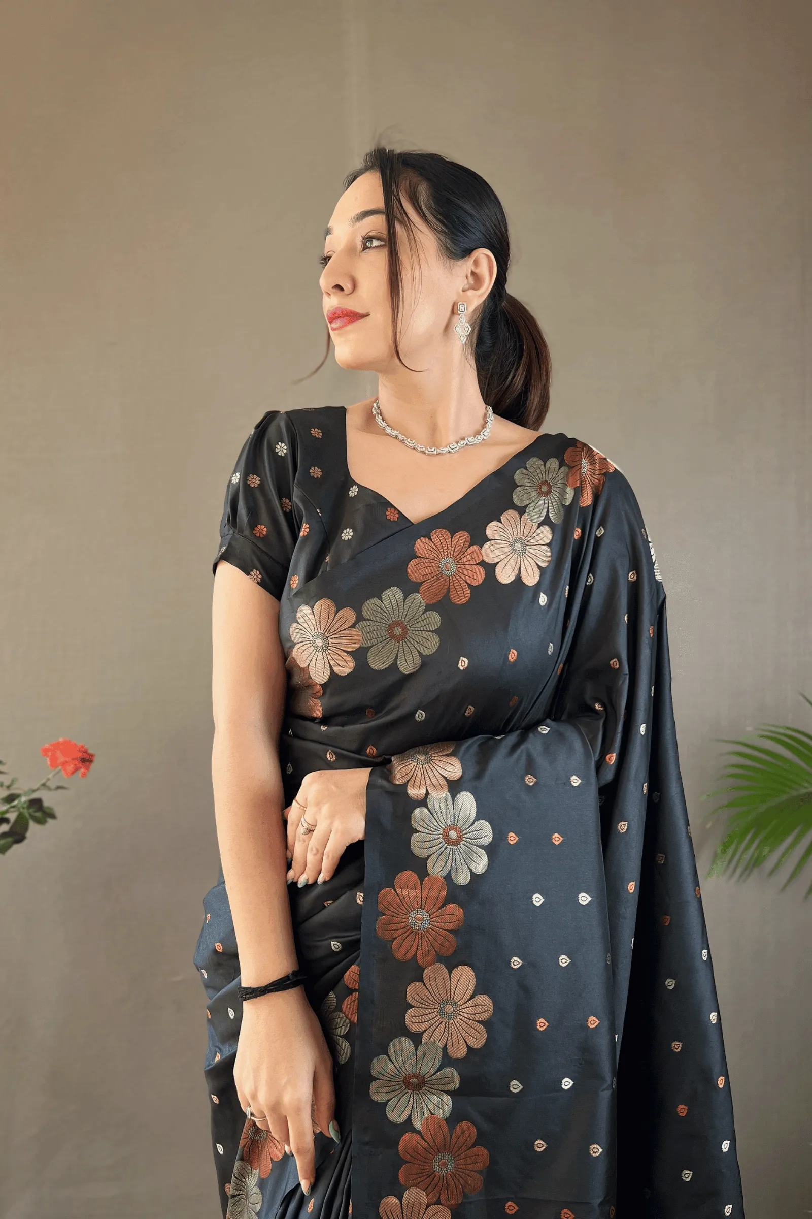 Ready to Wear Copper Floral Banarasi Saree