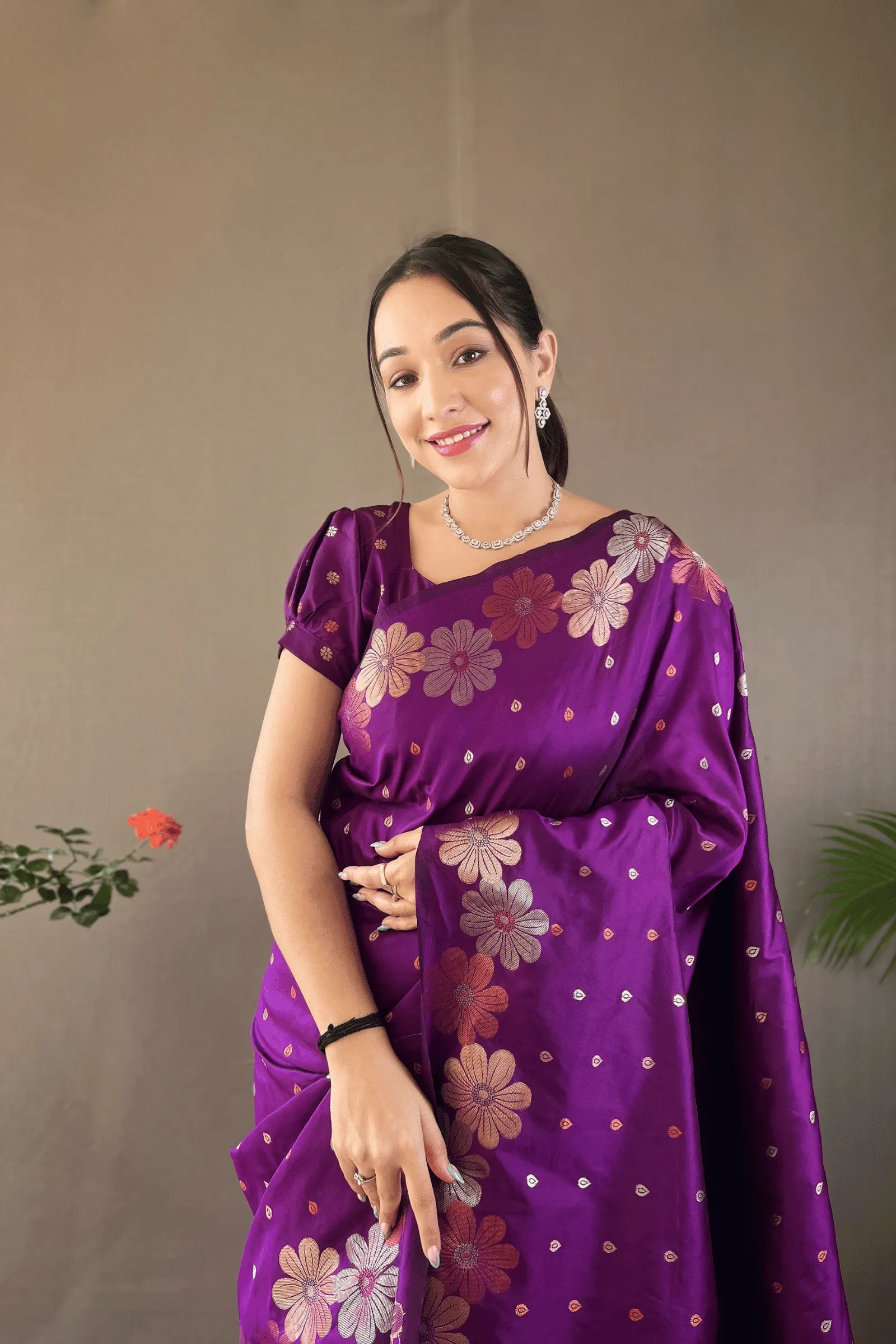Ready to Wear Copper Floral Banarasi Saree