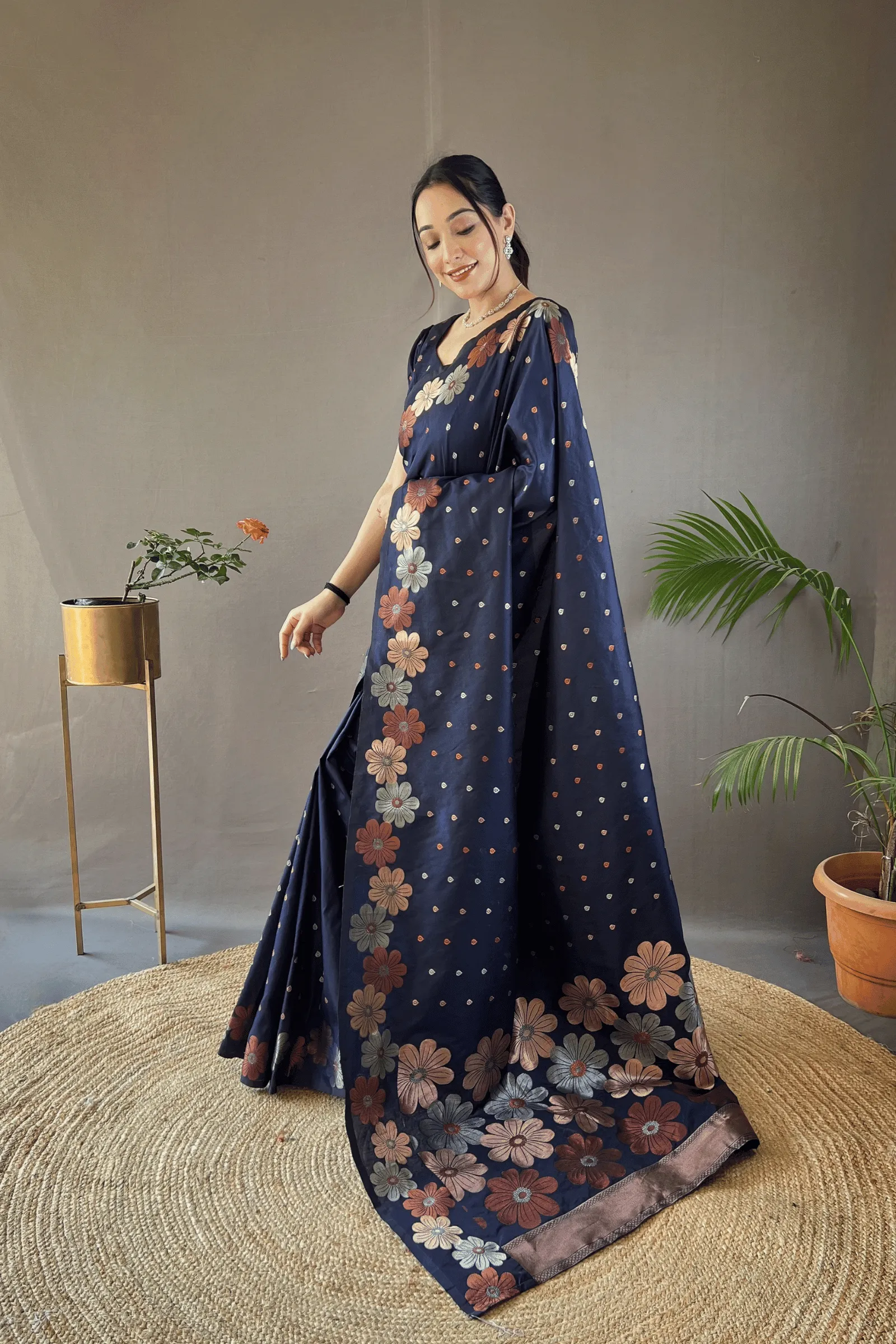Ready to Wear Copper Floral Banarasi Saree