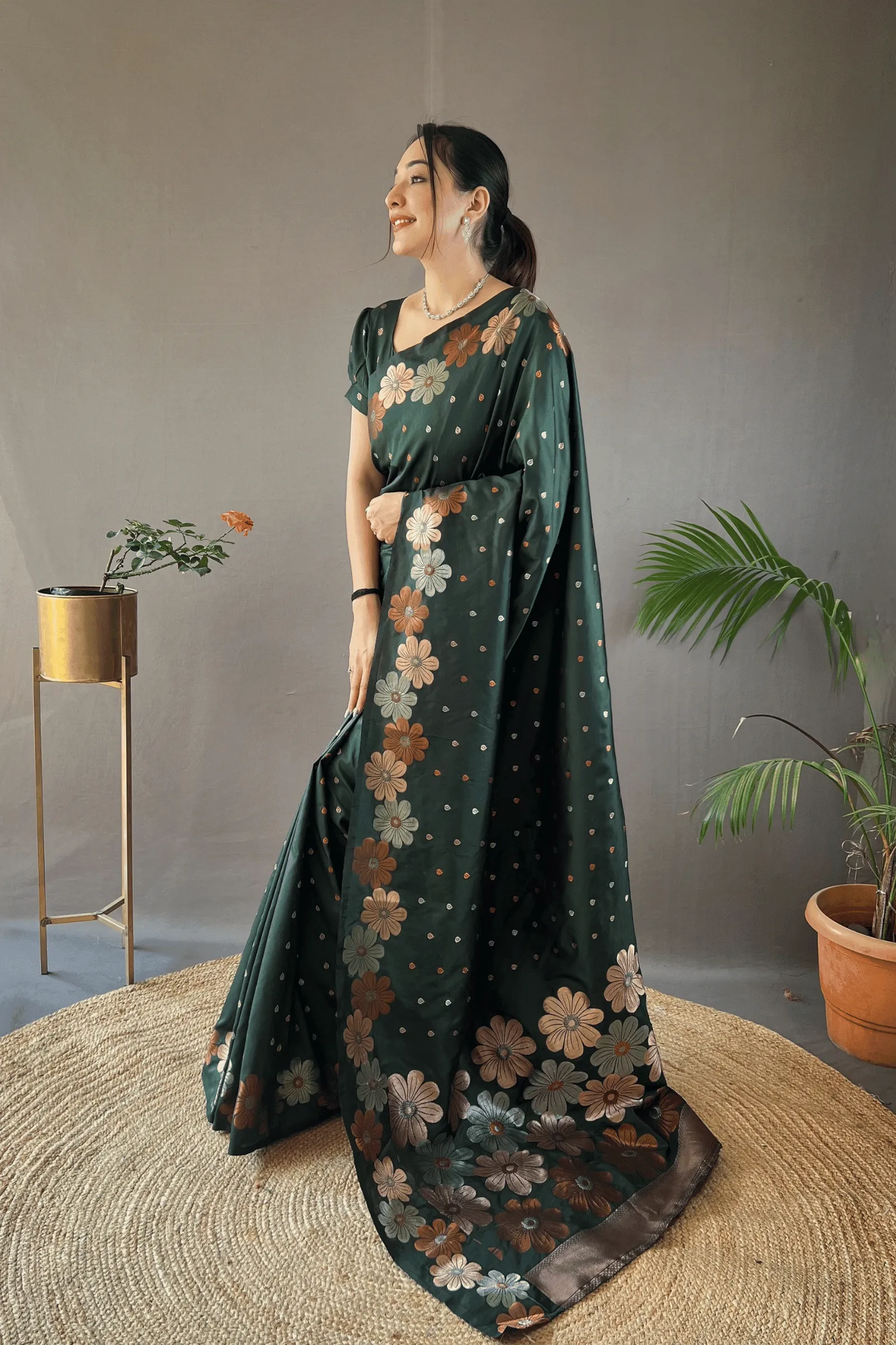 Ready to Wear Copper Floral Banarasi Saree