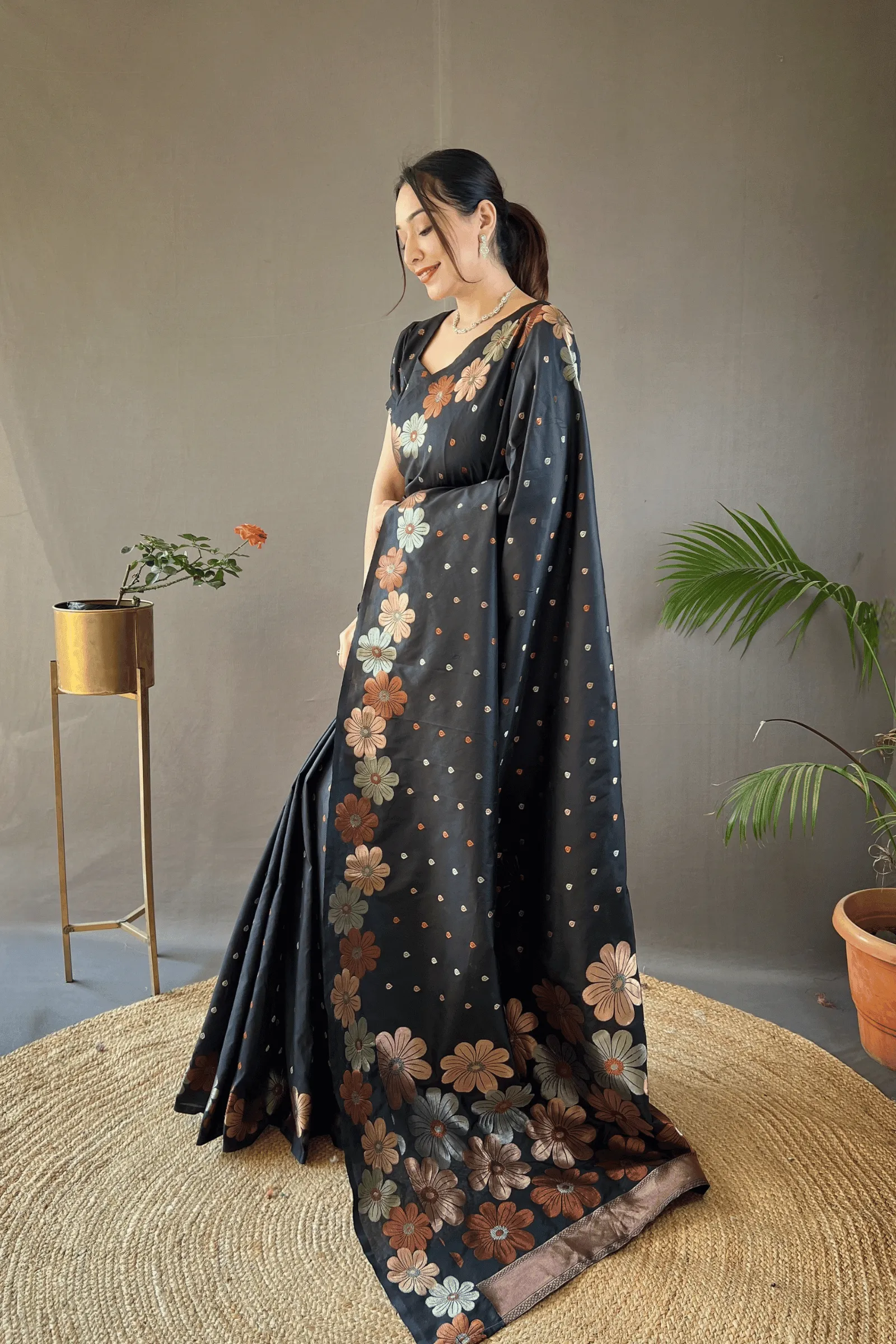 Ready to Wear Copper Floral Banarasi Saree