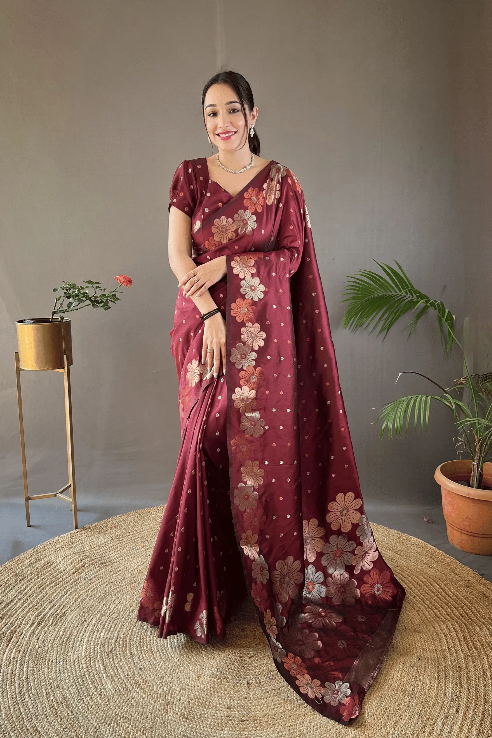Ready to Wear Copper Floral Banarasi Saree