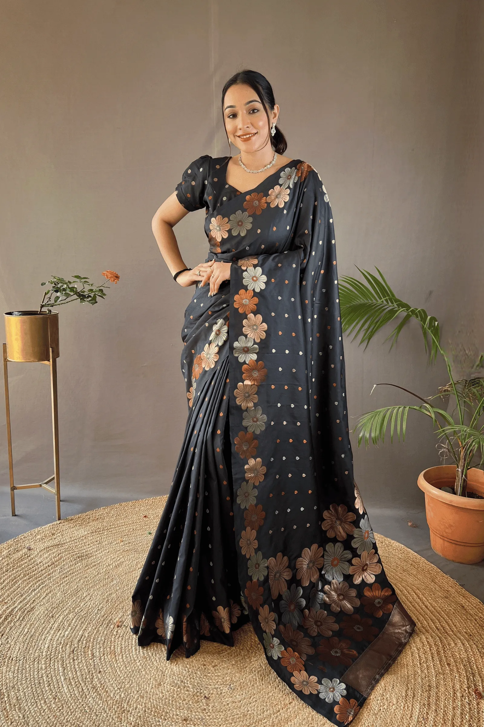 Ready to Wear Copper Floral Banarasi Saree