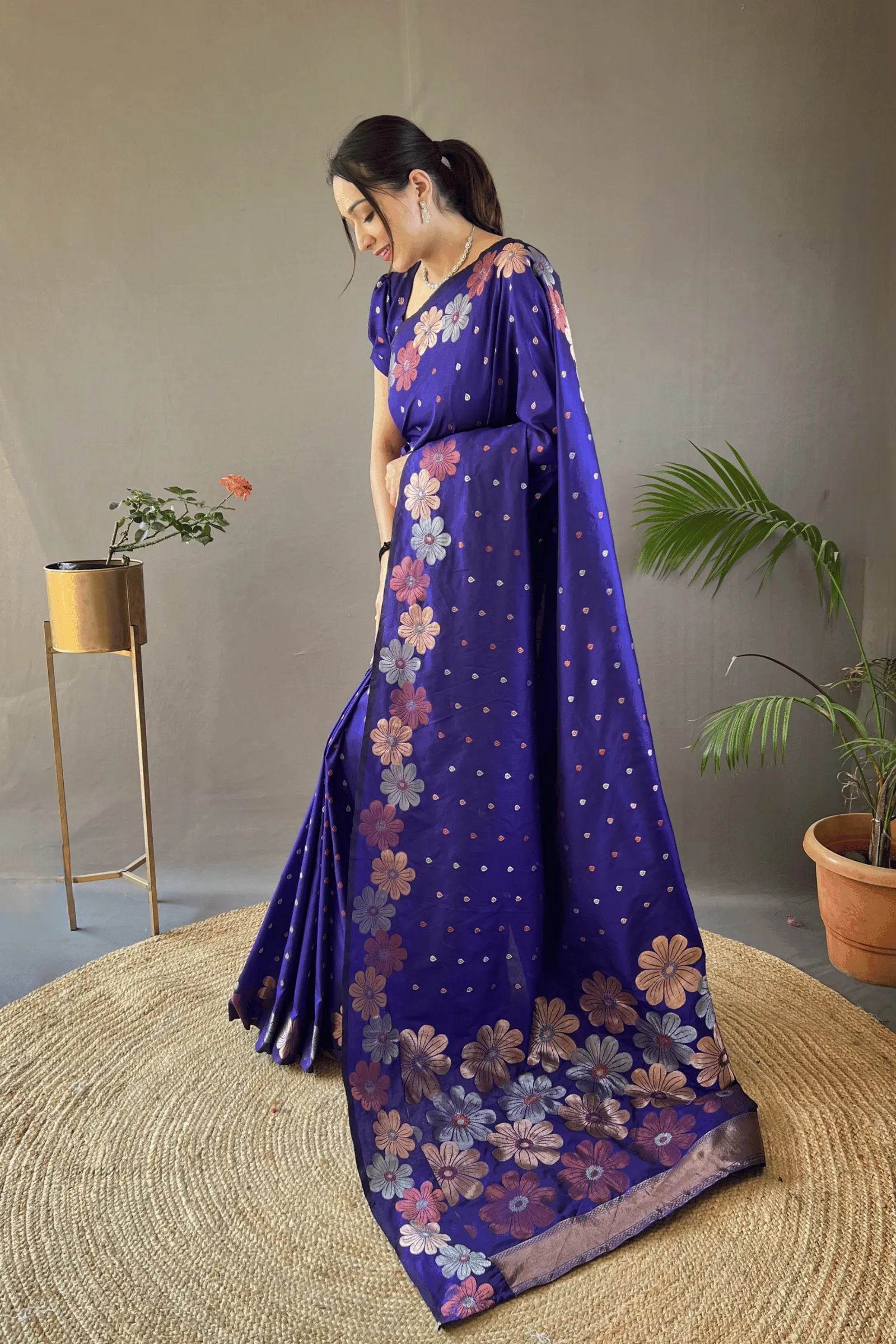 Ready to Wear Copper Floral Banarasi Saree