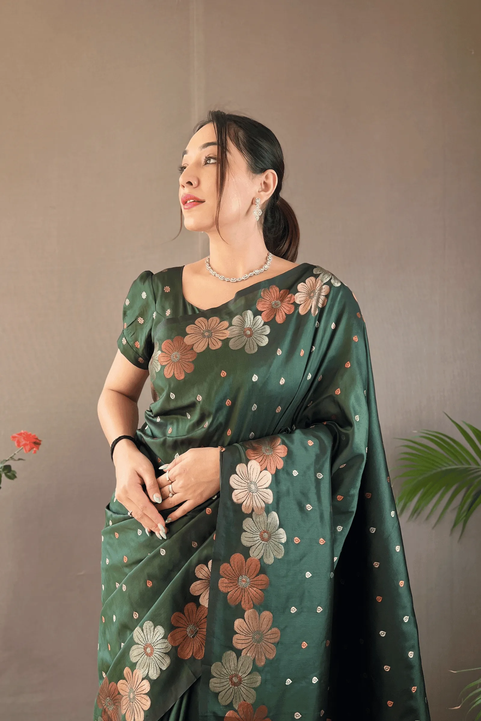 Ready to Wear Copper Floral Banarasi Saree