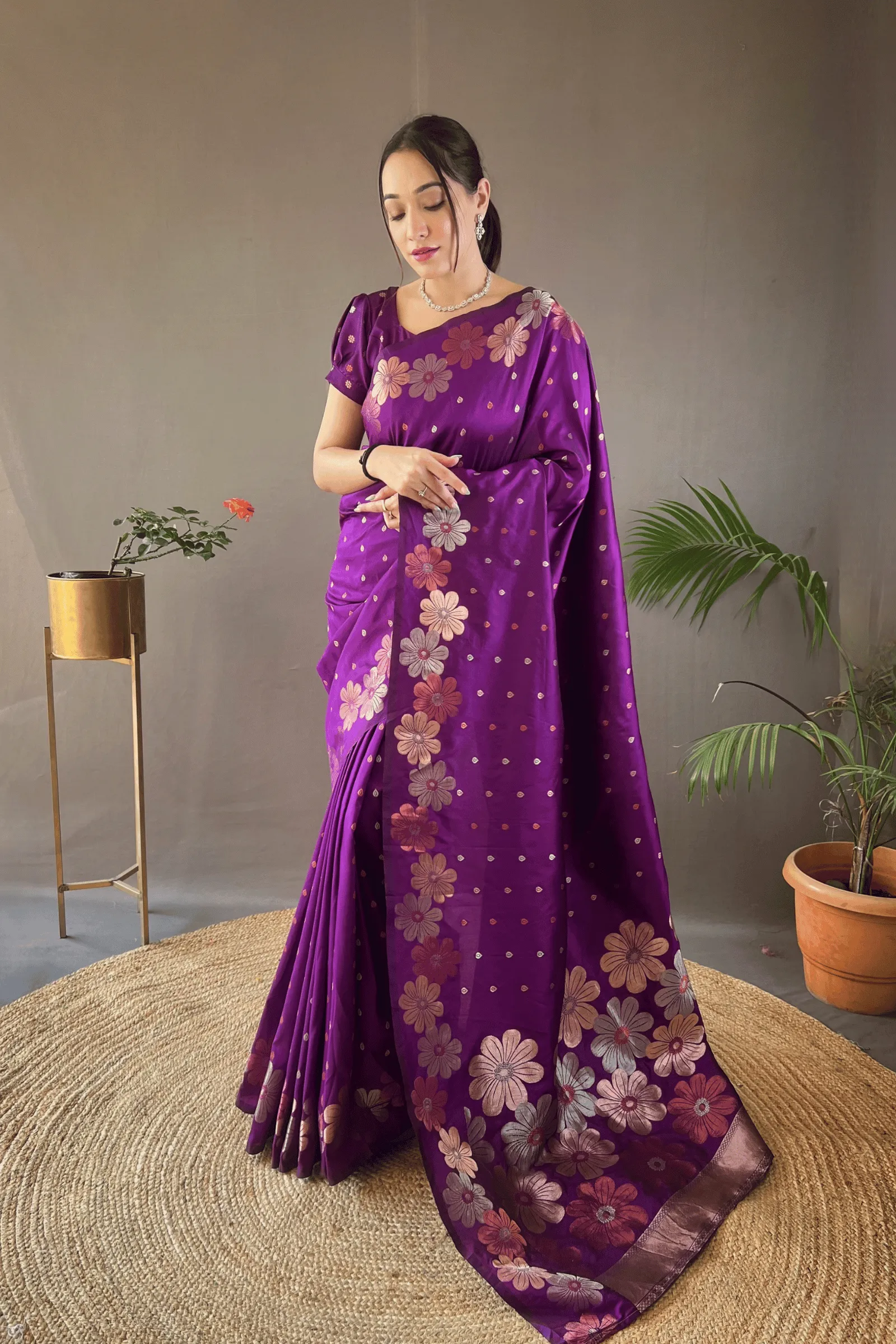 Ready to Wear Copper Floral Banarasi Saree