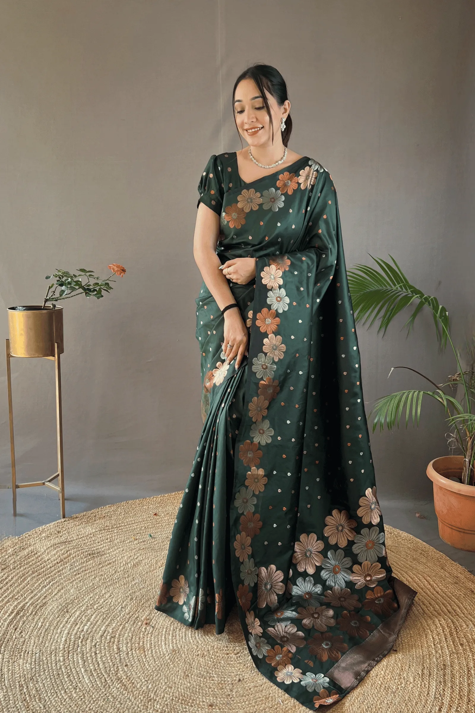 Ready to Wear Copper Floral Banarasi Saree