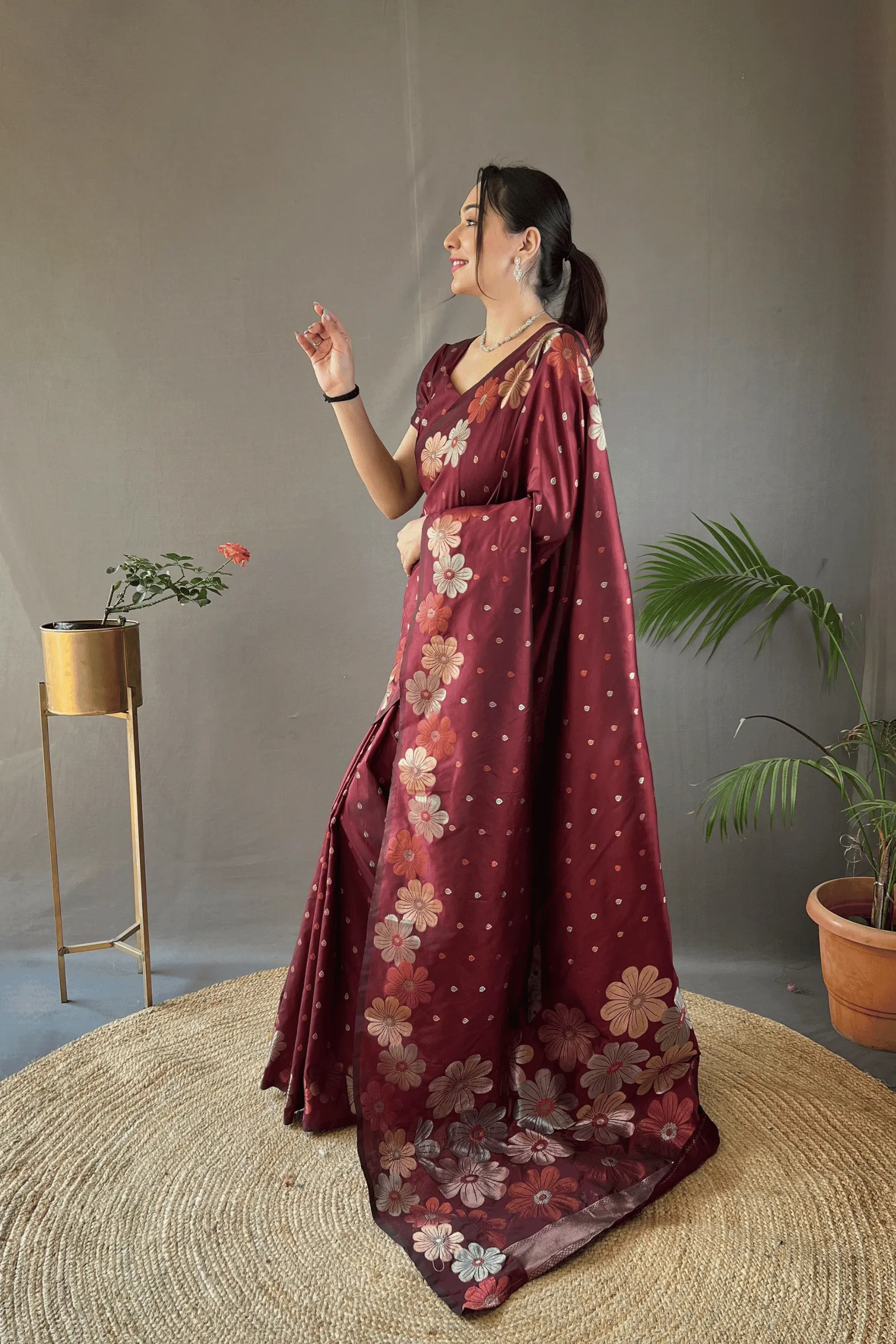 Ready to Wear Copper Floral Banarasi Saree