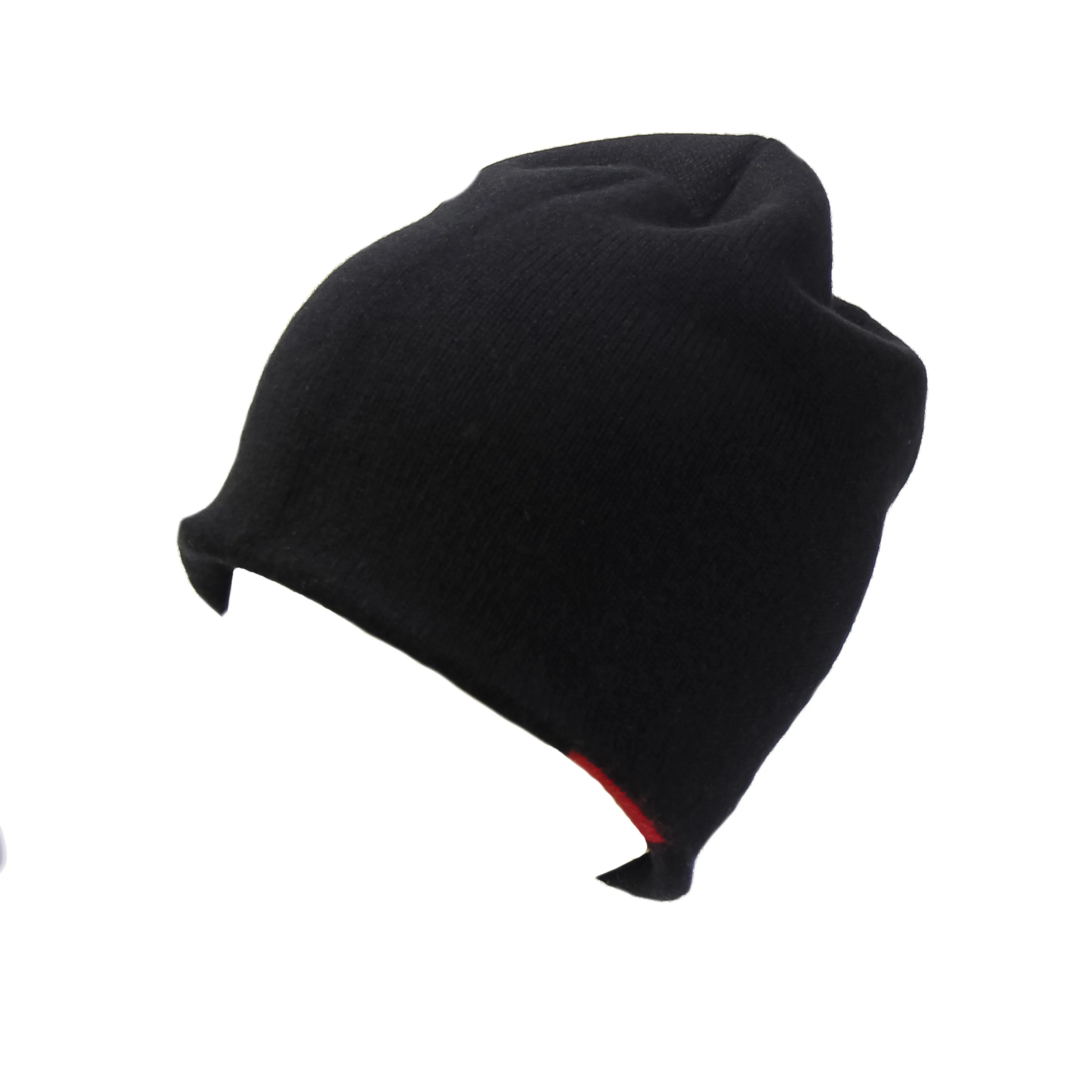 Reversible Slouchy Black and Red Striped Cashmere Hat