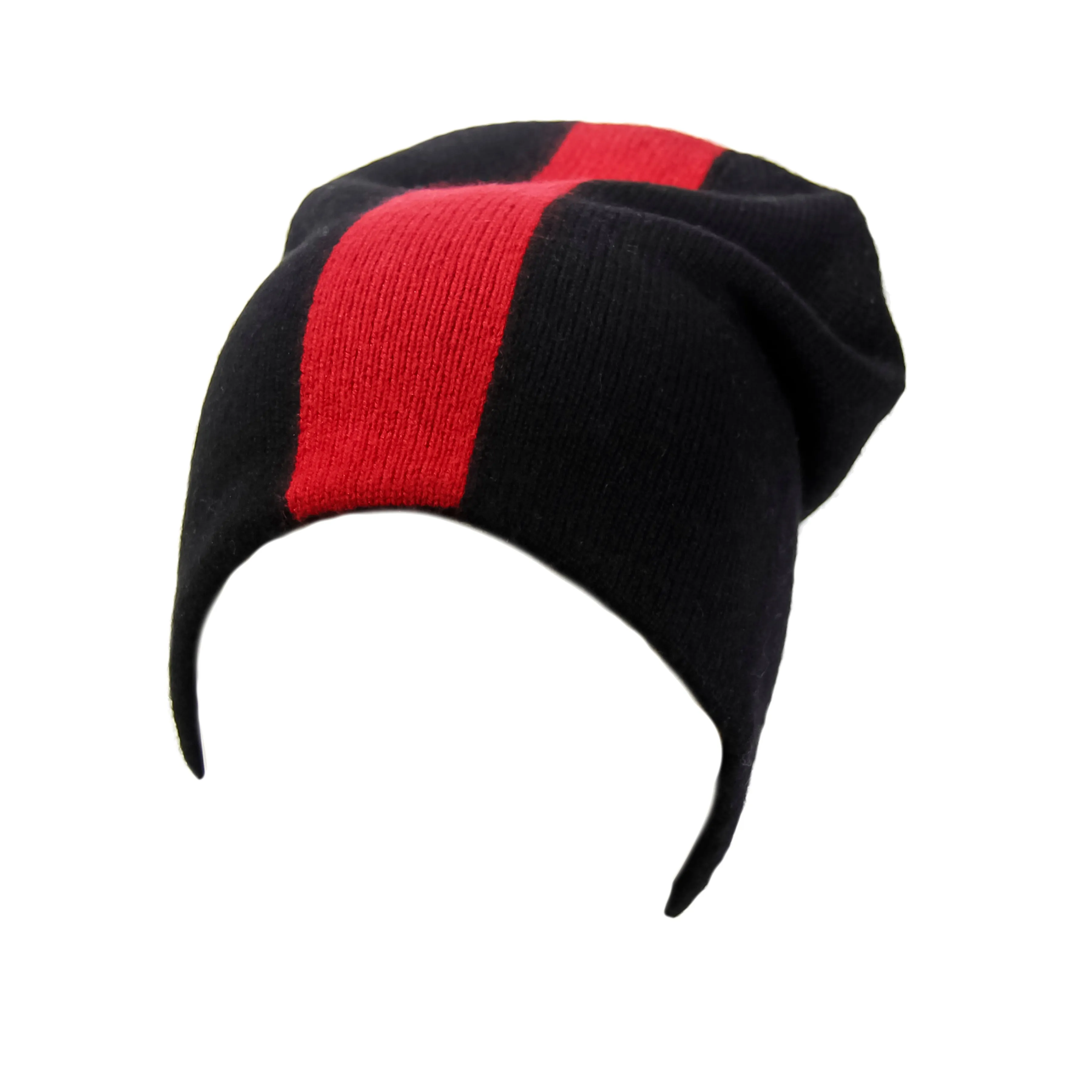 Reversible Slouchy Black and Red Striped Cashmere Hat