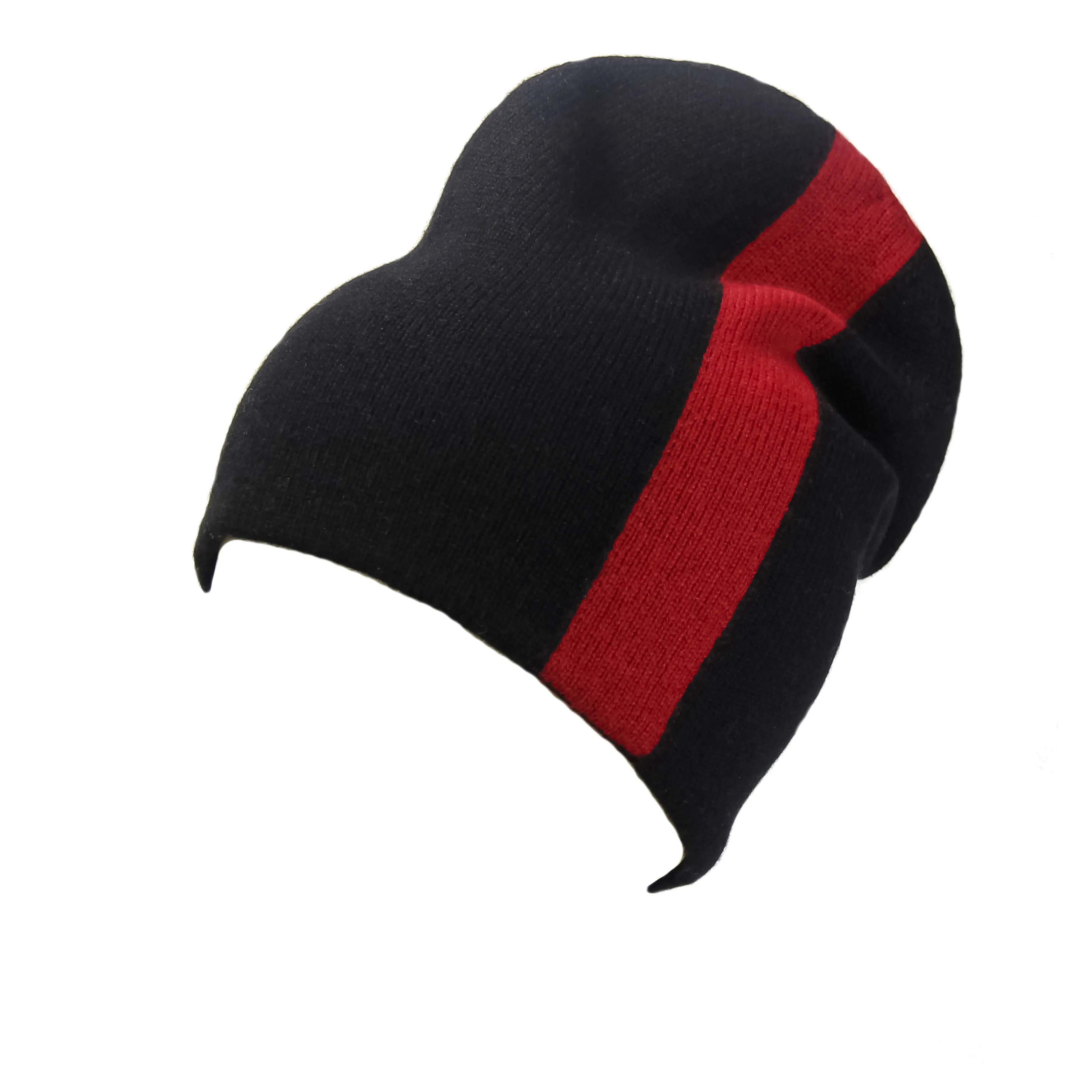 Reversible Slouchy Black and Red Striped Cashmere Hat