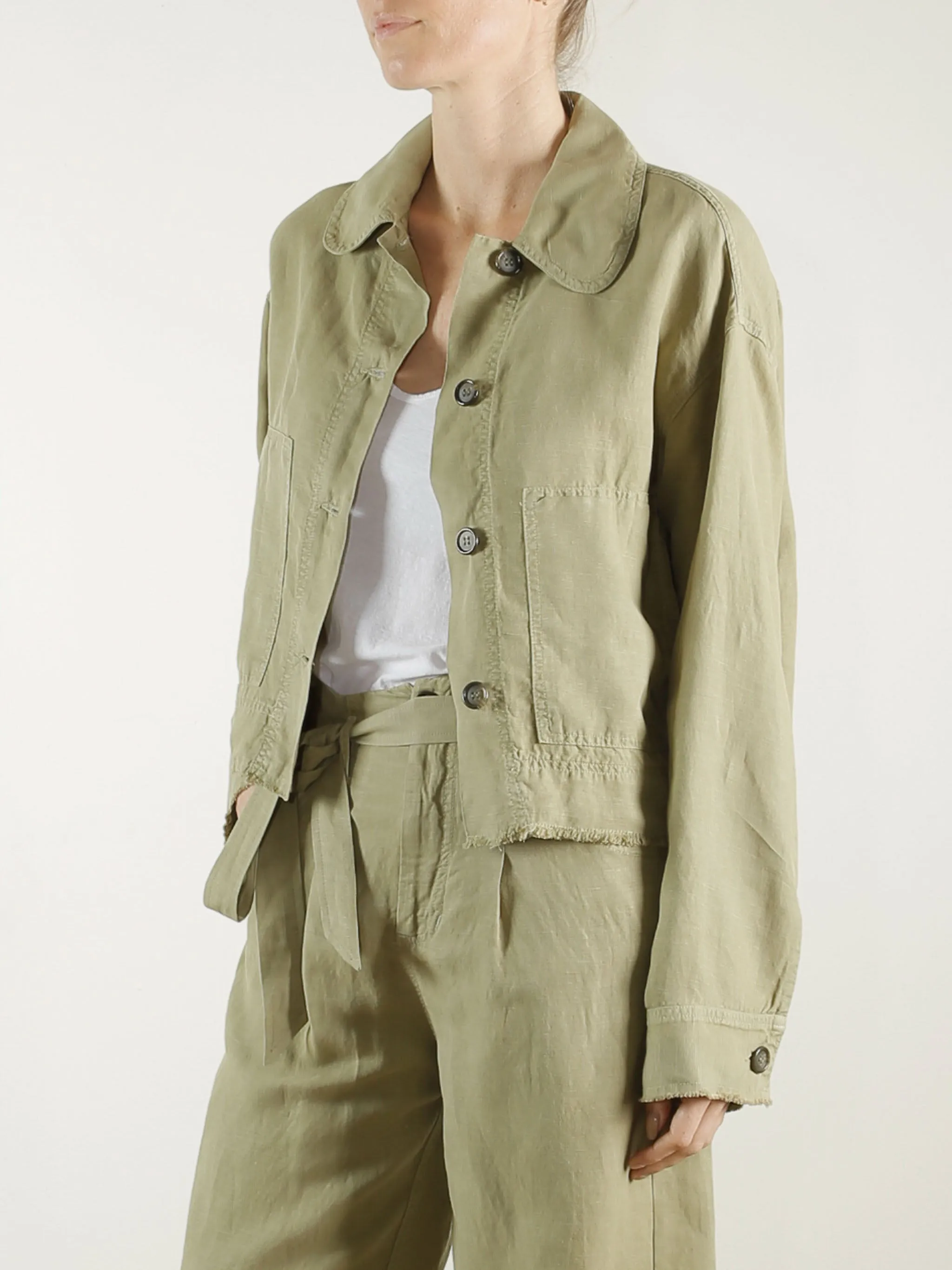 Rowan Crop Jacket in Linen - Camp