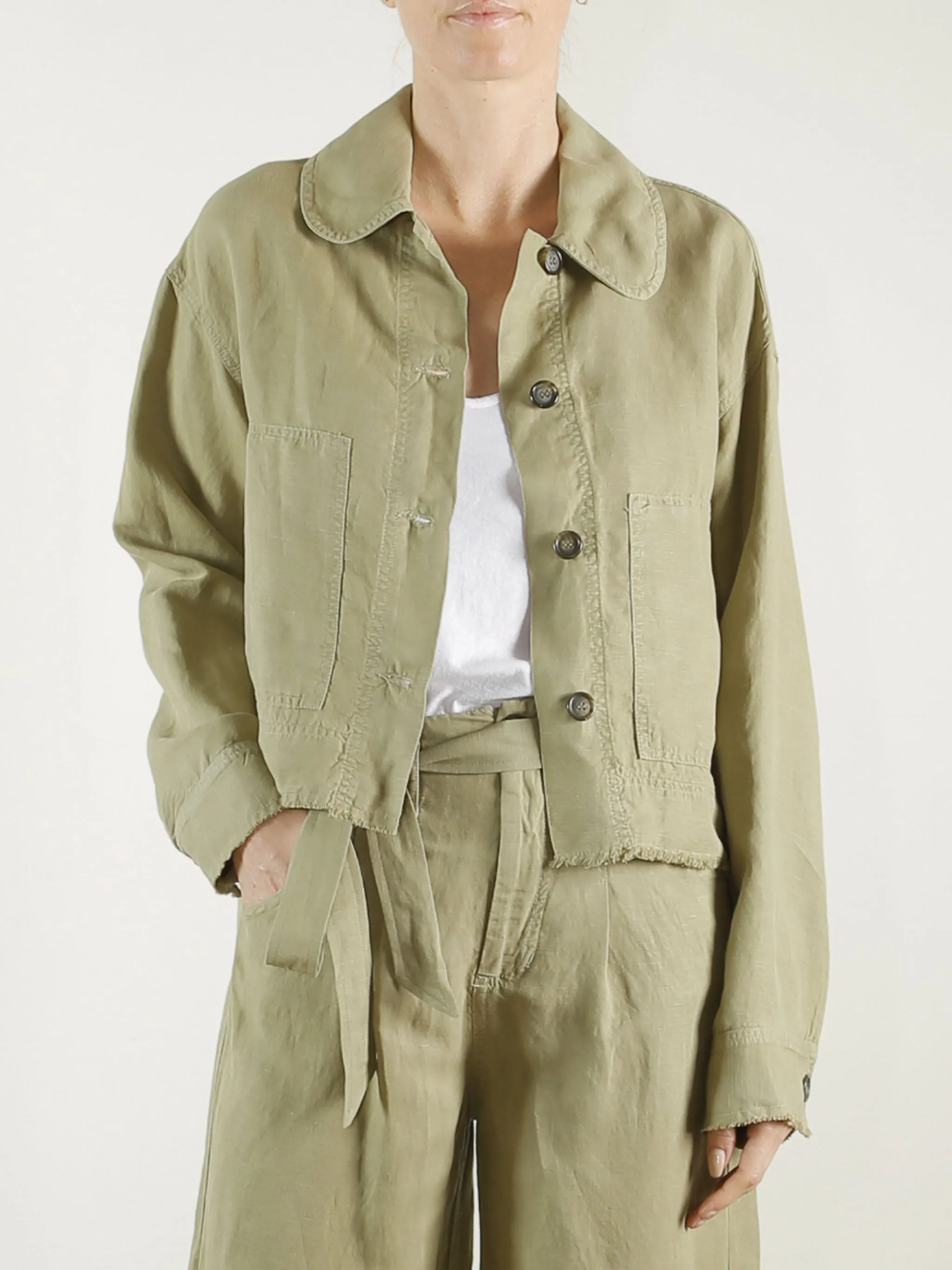 Rowan Crop Jacket in Linen - Camp