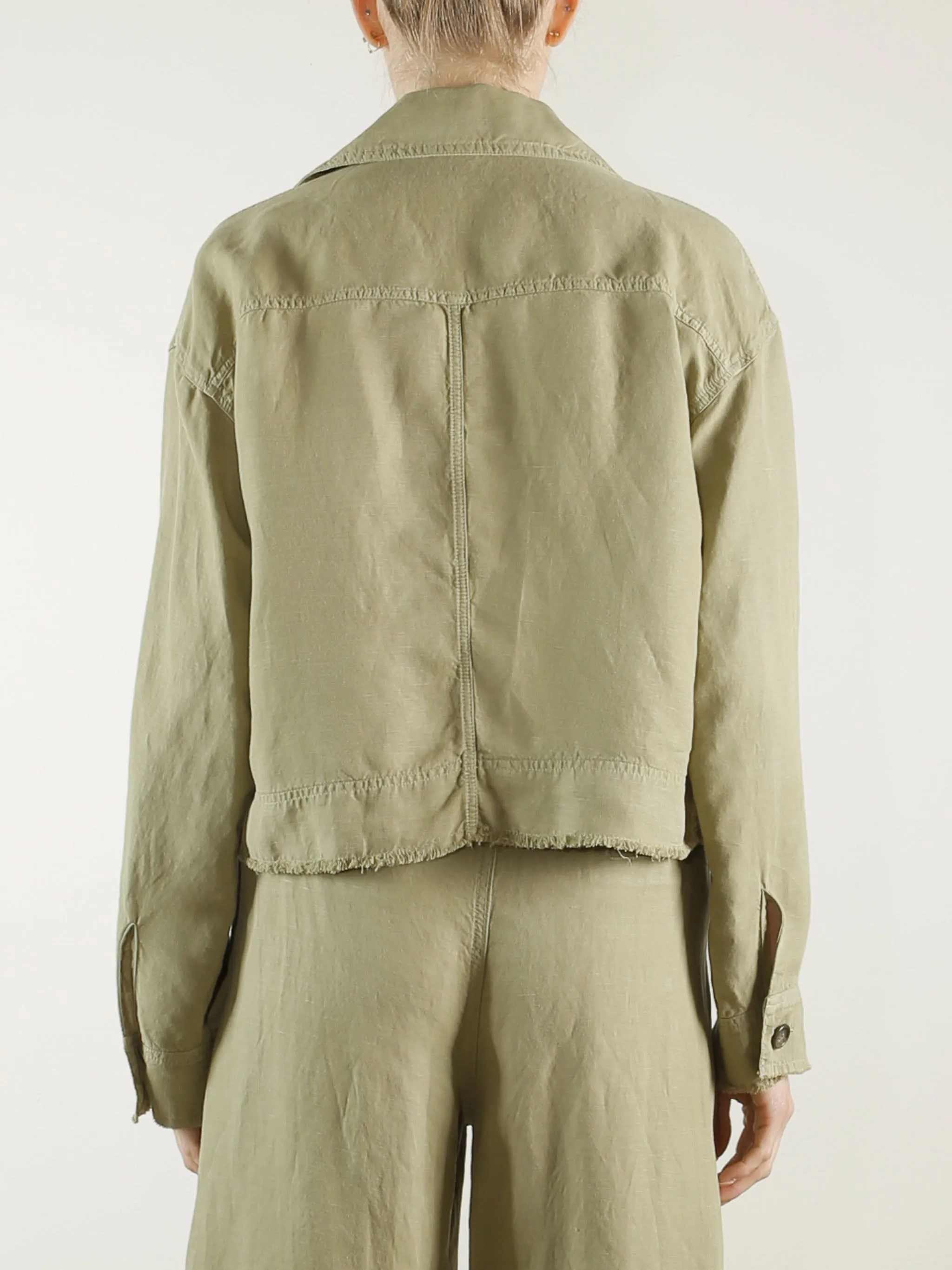 Rowan Crop Jacket in Linen - Camp