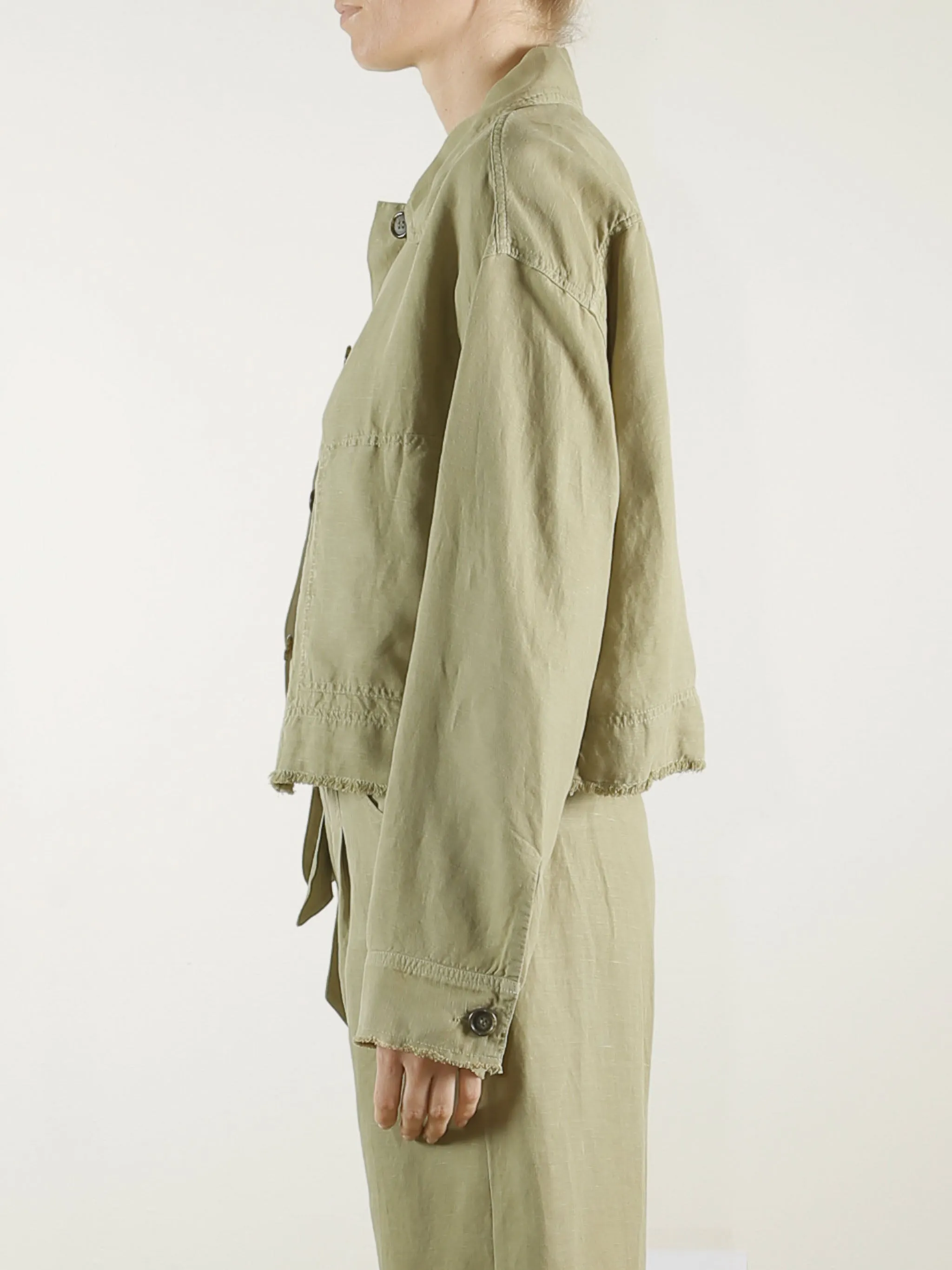 Rowan Crop Jacket in Linen - Camp