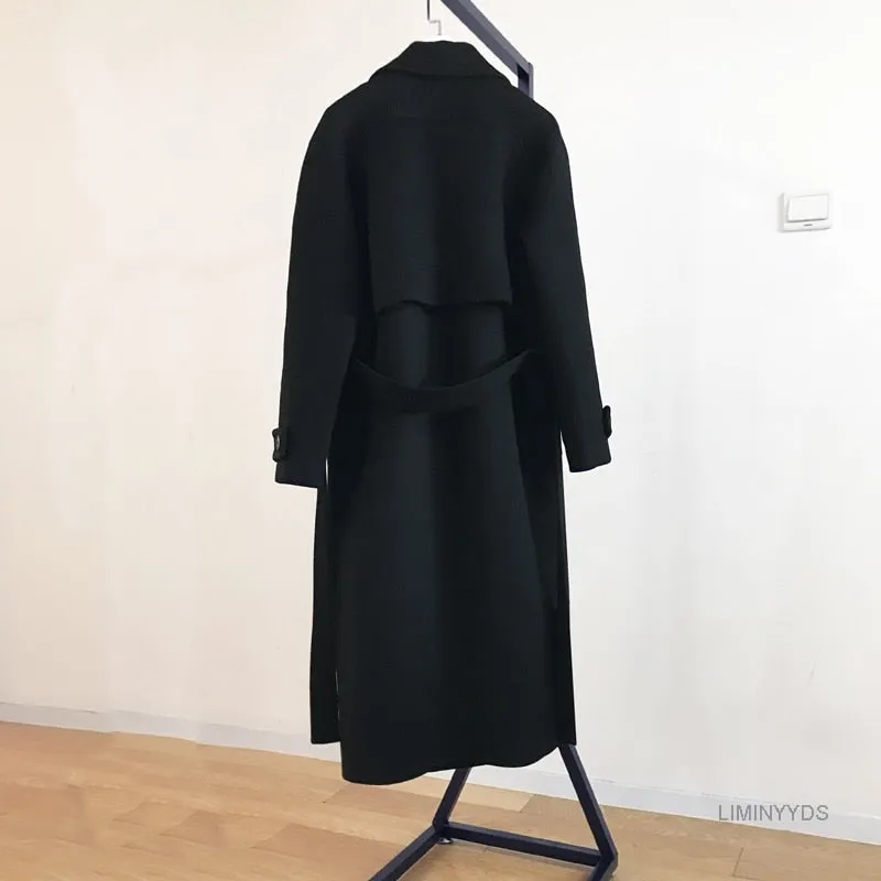 Spring Women Wool Blends Trench Coat Elegant Outerwear Casual Loose Cardigan Female Cashmere Overcoat Korean Version
