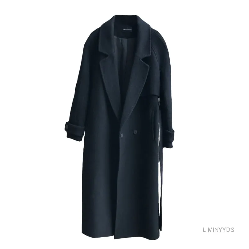 Spring Women Wool Blends Trench Coat Elegant Outerwear Casual Loose Cardigan Female Cashmere Overcoat Korean Version