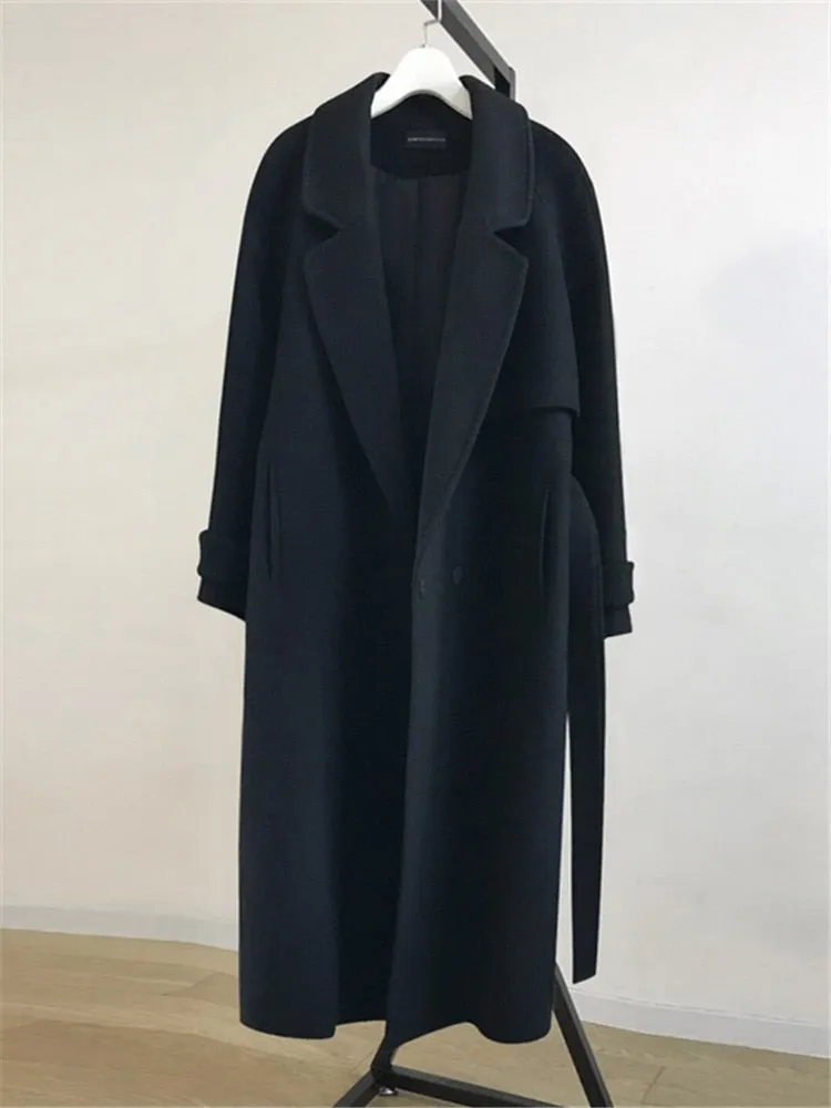 Spring Women Wool Blends Trench Coat Elegant Outerwear Casual Loose Cardigan Female Cashmere Overcoat Korean Version
