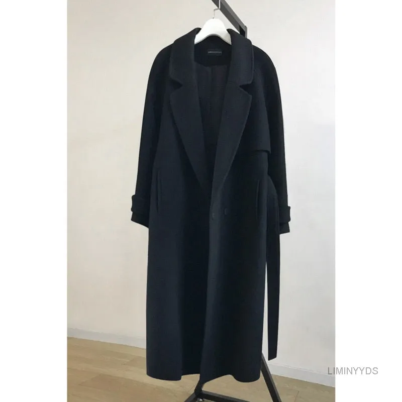 Spring Women Wool Blends Trench Coat Elegant Outerwear Casual Loose Cardigan Female Cashmere Overcoat Korean Version