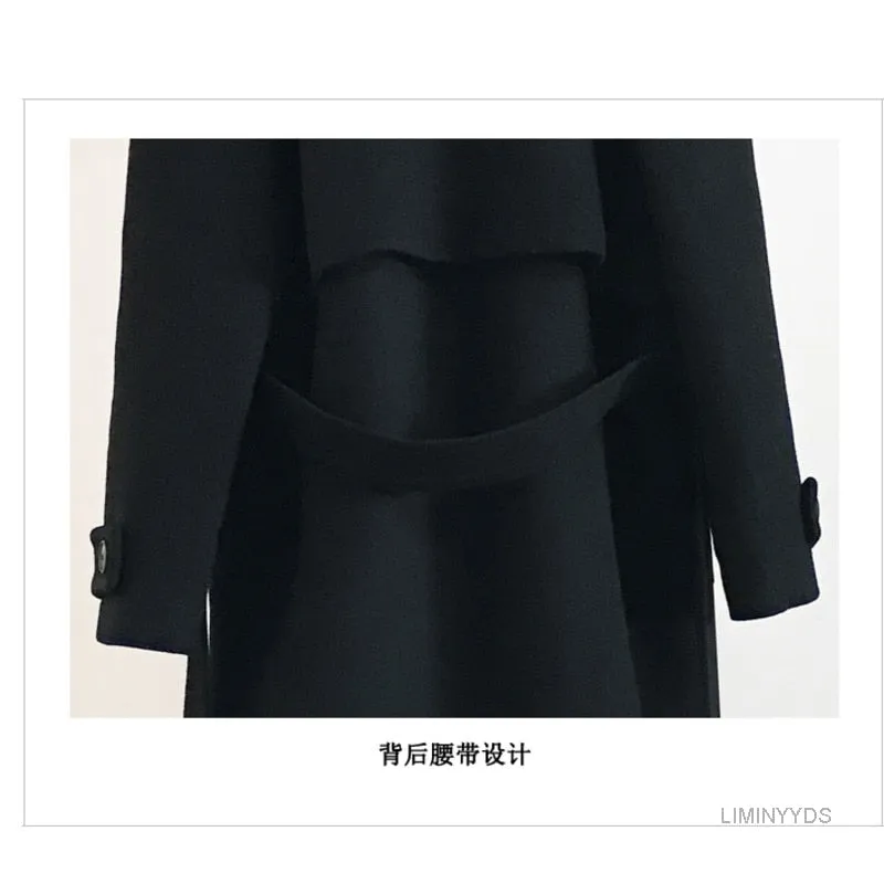 Spring Women Wool Blends Trench Coat Elegant Outerwear Casual Loose Cardigan Female Cashmere Overcoat Korean Version