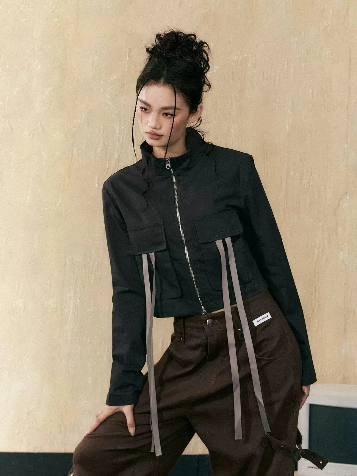 Tom Solid Strap Pocket Short Jacket