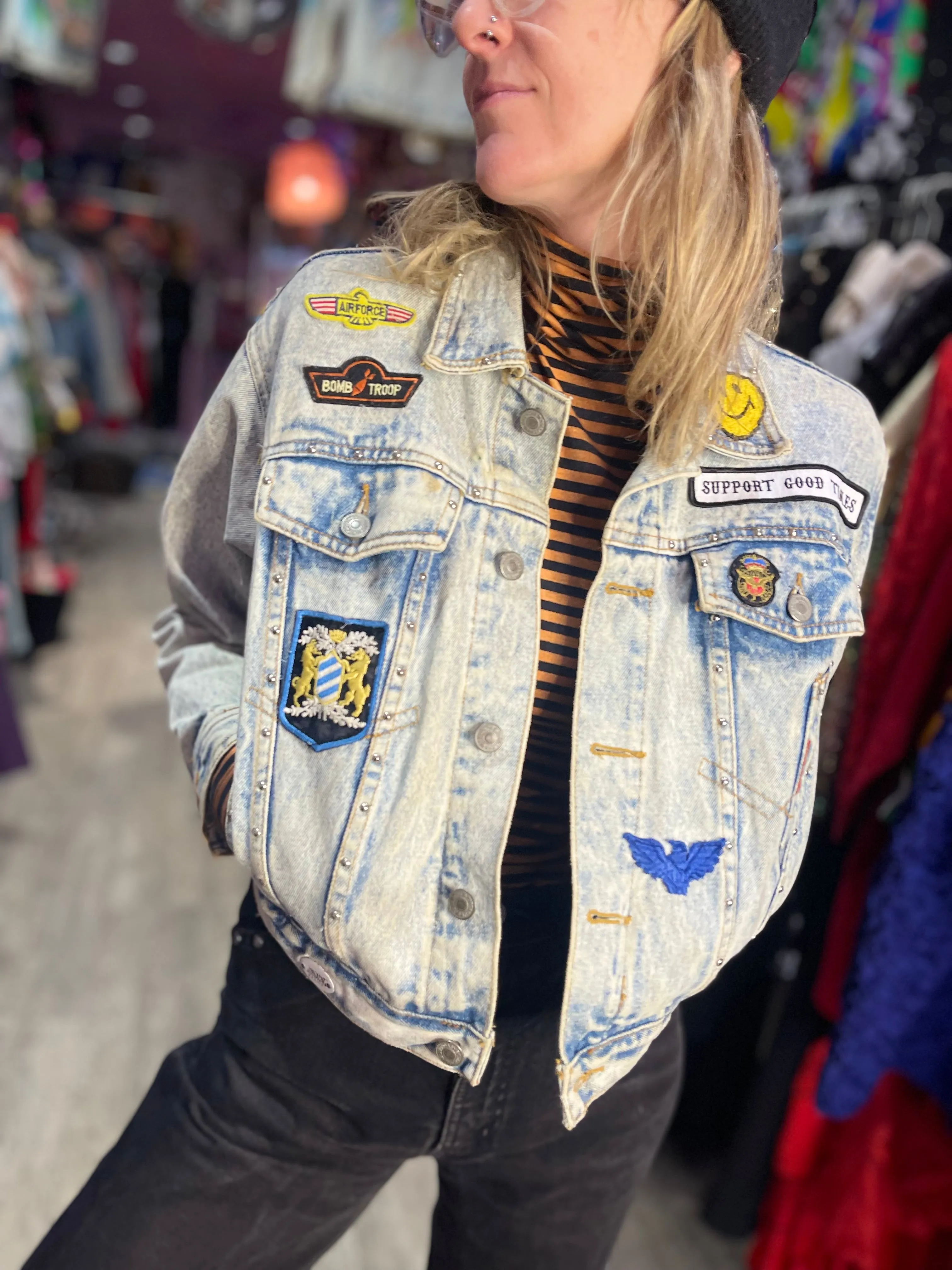 Vintage 80s Jean Jacket with Patches