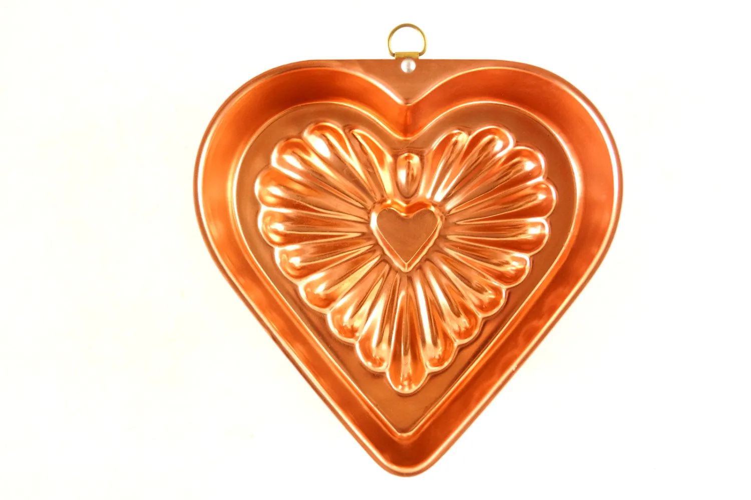 Vintage Aluminum Heart Shaped Jello Mold in Dark Pink Copper (c.1970s)