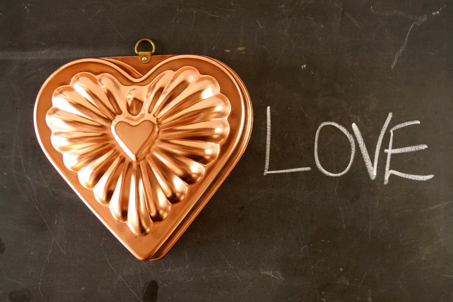 Vintage Aluminum Heart Shaped Jello Mold in Dark Pink Copper (c.1970s)