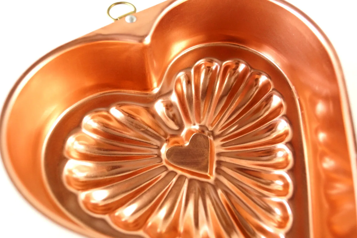 Vintage Aluminum Heart Shaped Jello Mold in Dark Pink Copper (c.1970s)