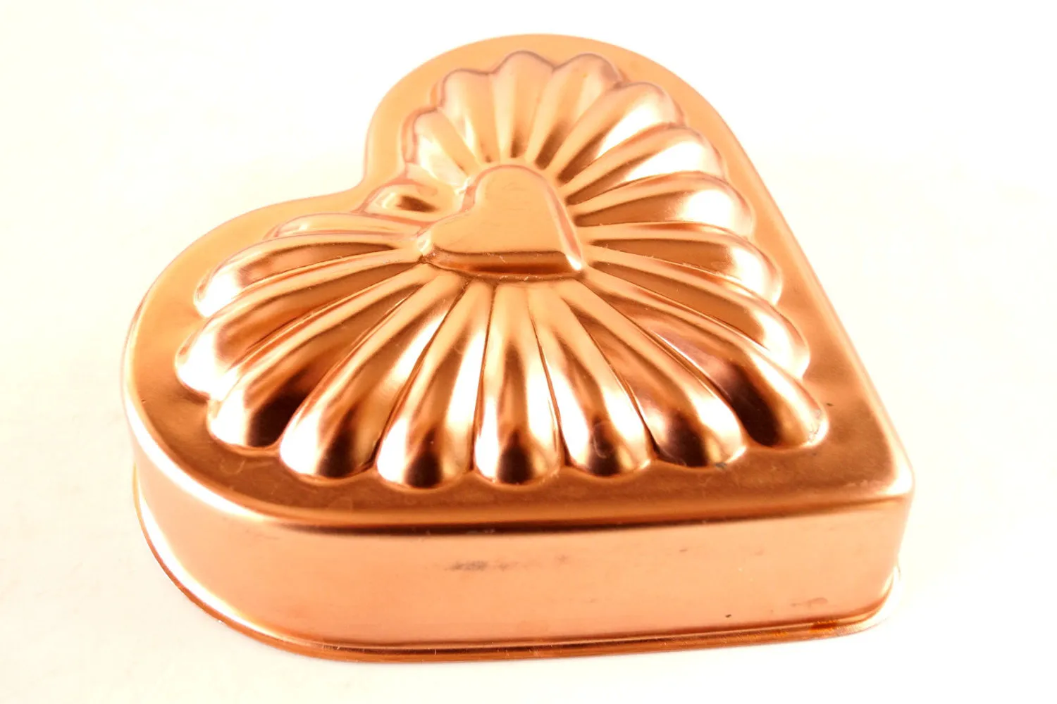 Vintage Aluminum Heart Shaped Jello Mold in Dark Pink Copper (c.1970s)