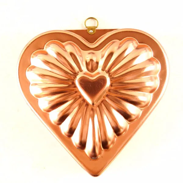 Vintage Aluminum Heart Shaped Jello Mold in Dark Pink Copper (c.1970s)