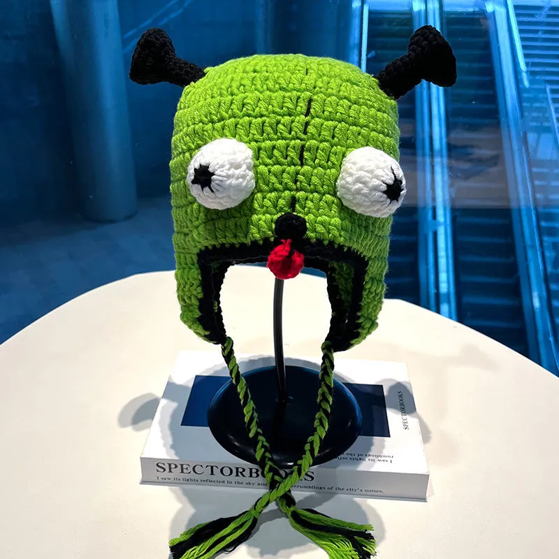 Warm Winter Knit Beanie Hats 2022  Green Funny Wool Mask Head Cover Unisex