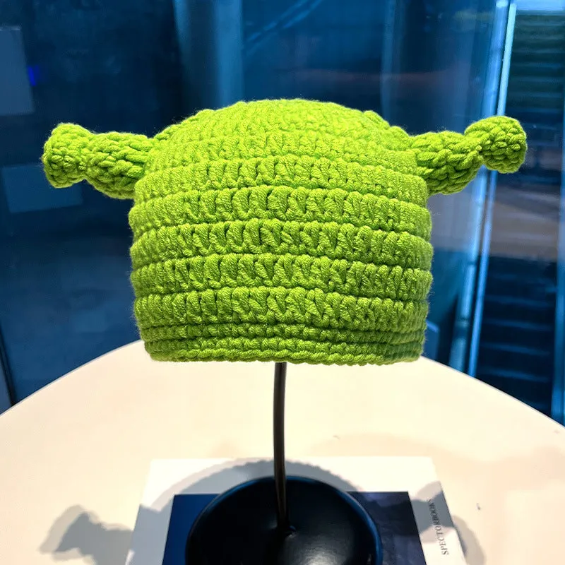 Warm Winter Knit Beanie Hats 2022  Green Funny Wool Mask Head Cover Unisex