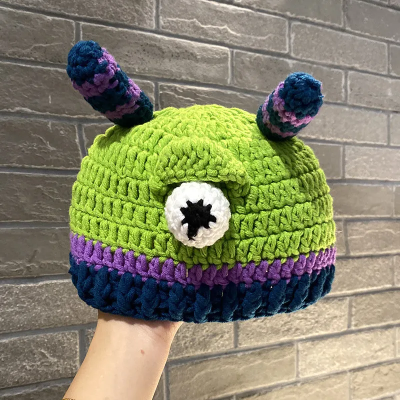 Warm Winter Knit Beanie Hats 2022  Green Funny Wool Mask Head Cover Unisex