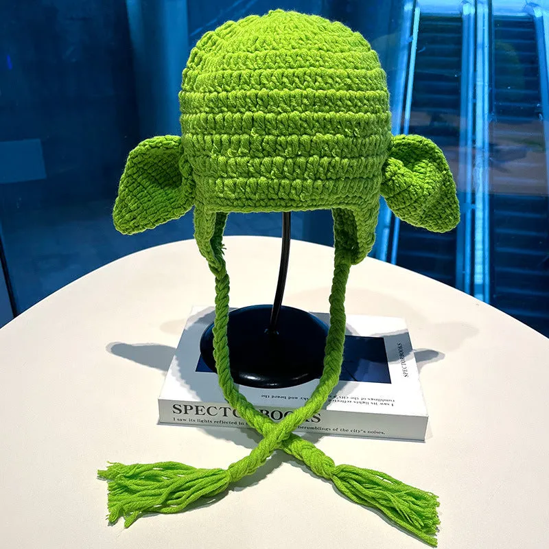 Warm Winter Knit Beanie Hats 2022  Green Funny Wool Mask Head Cover Unisex