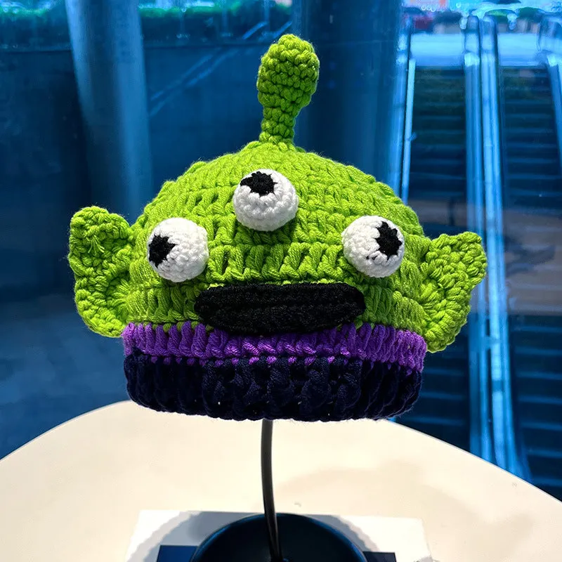 Warm Winter Knit Beanie Hats 2022  Green Funny Wool Mask Head Cover Unisex