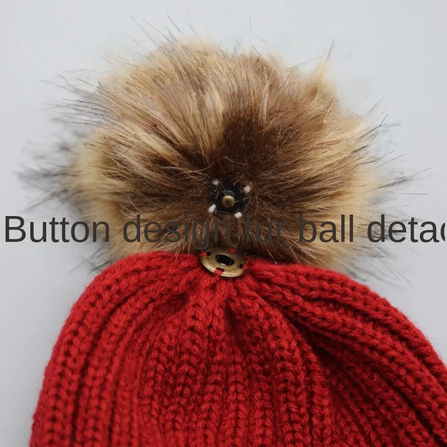 Warm Winter Knit Beanie Hats Autumn  Wool Solid Color Fur Ball European and American Thickened Unisex