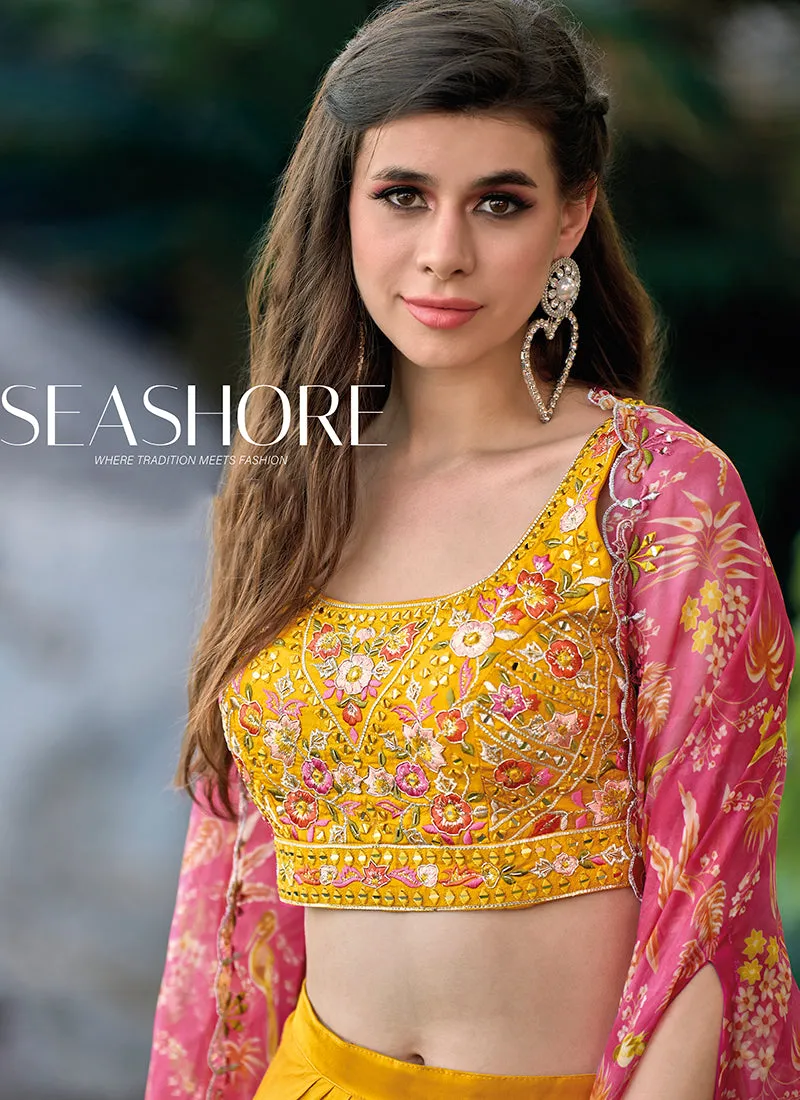 Yellow Multi Embroidered Cape Style Co-Ord Dhoti Set